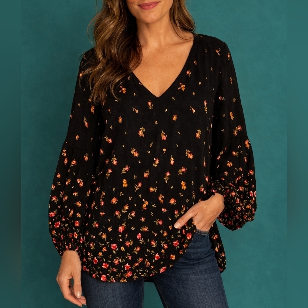 3/$30 OLD NAVY Floral Oversized Flare Sleeve Peasant Poet Blouse Size Medium